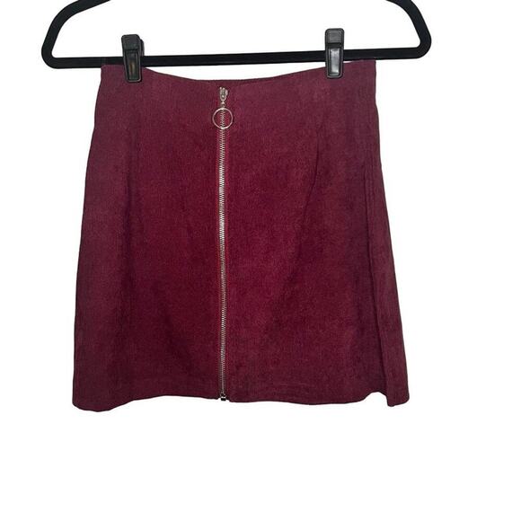 Shein corderoy wine maroon full zip mini skirt Small - Picture 2 of 4